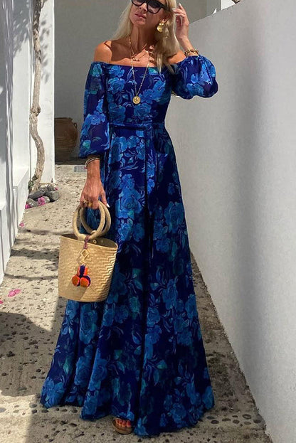 Luna™ | Maxi Dress with Floral Print and Off-the-Shoulder Sleeves