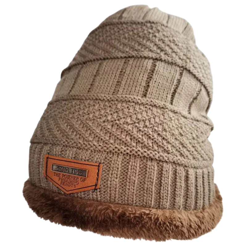 Chazz - Men's Winter Leather Beanie Hat, Knitted, Soft and Fleece-Lined