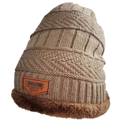 Chazz - Men's Winter Leather Beanie Hat, Knitted, Soft and Fleece-Lined