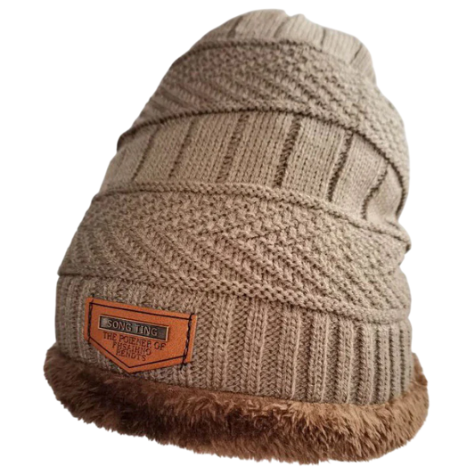 Chazz - Men's Winter Leather Beanie Hat, Knitted, Soft and Fleece-Lined