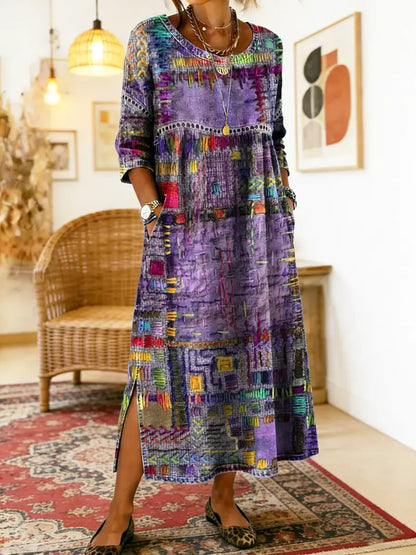 Matilda™ | Denim Dress with Ethnic Patchwork