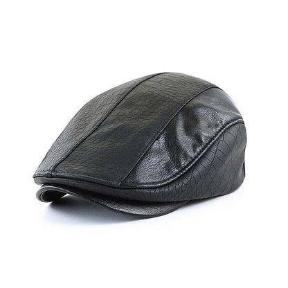 Paul - Men's Retro Cap Hat in PU Leather with Stitched Crocodile