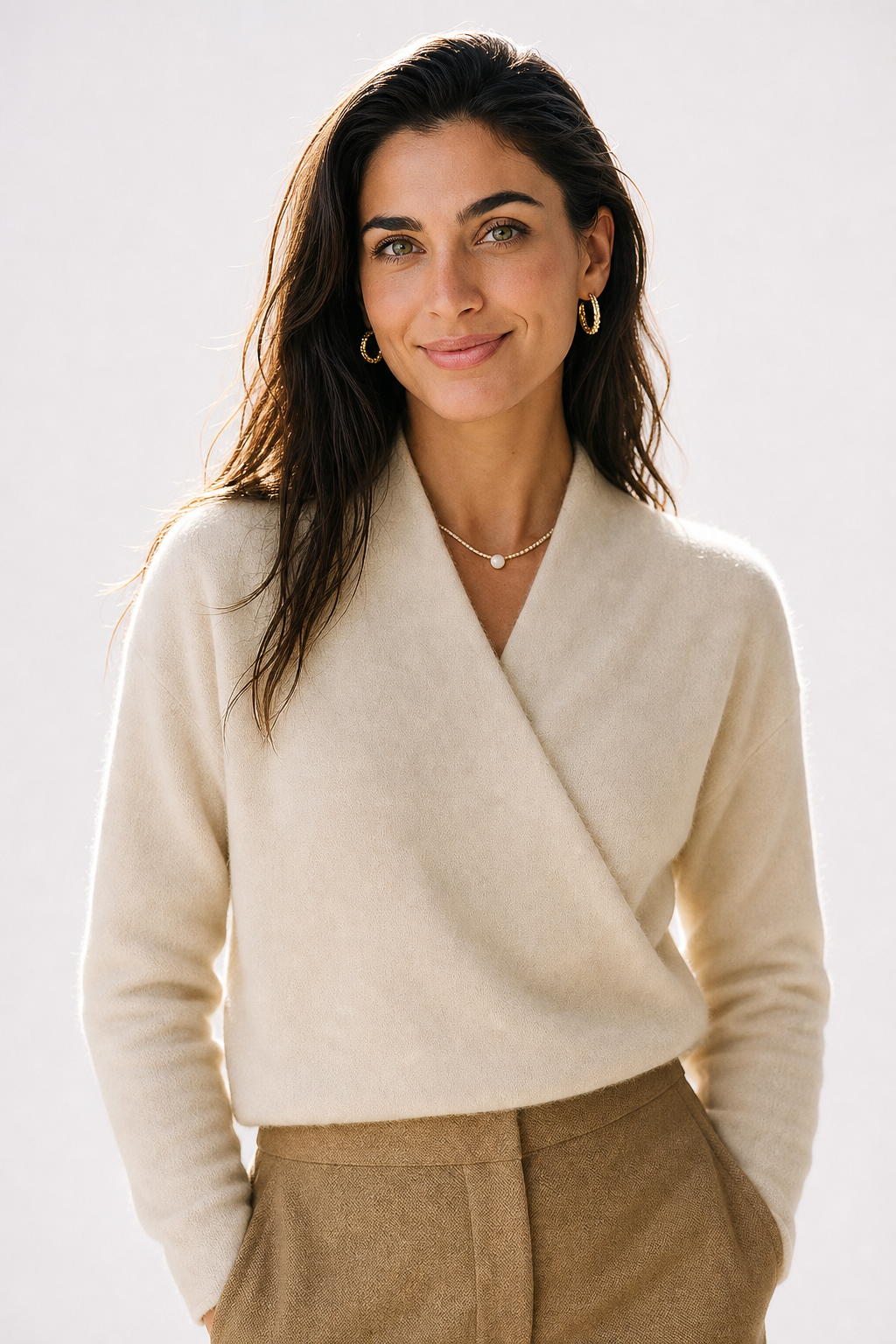 Kathryn Womens Cashmere Wrap Sweater with V-Neck