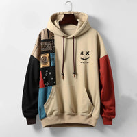 Chad | Mens Contrast Pattern Hoodie, Relaxed Fit | Cotton Blend, Metal Aglets | Khaki, Black and White 3XS-3XL