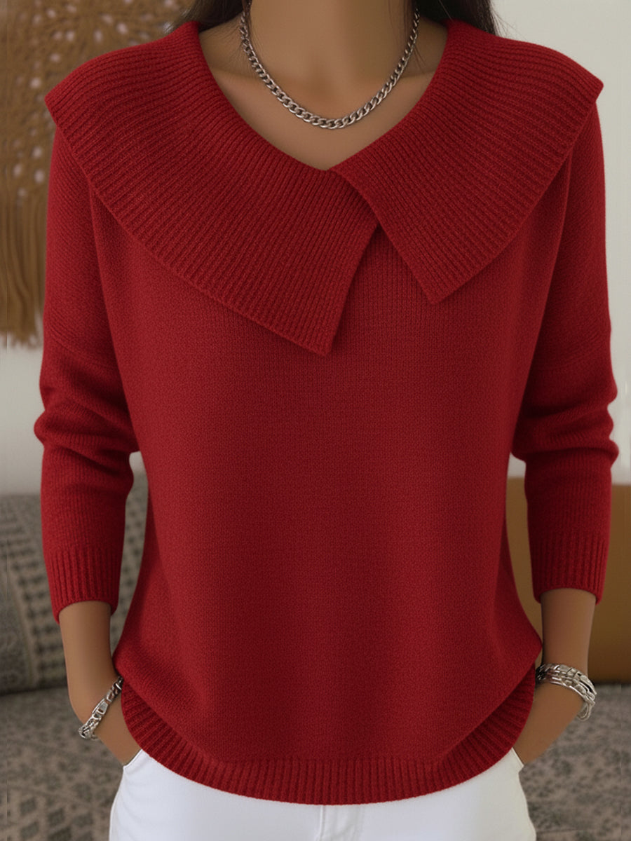 Aldene | Women's Collared Knit Sweater — Wide Fold-Over Collar Pullover in 7 Colors | Westmere