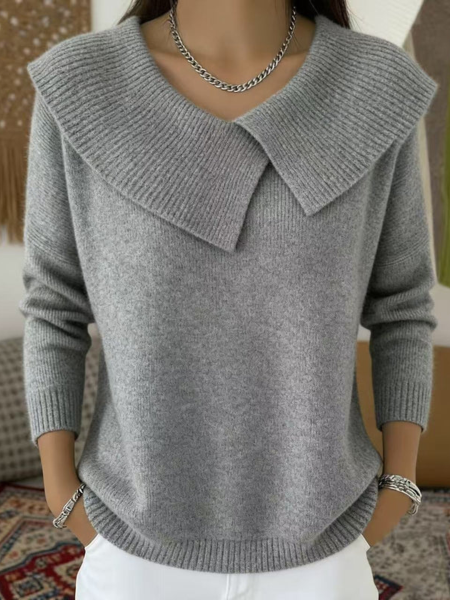 Aldene | Women's Collared Knit Sweater — Wide Fold-Over Collar Pullover in 7 Colors | Westmere
