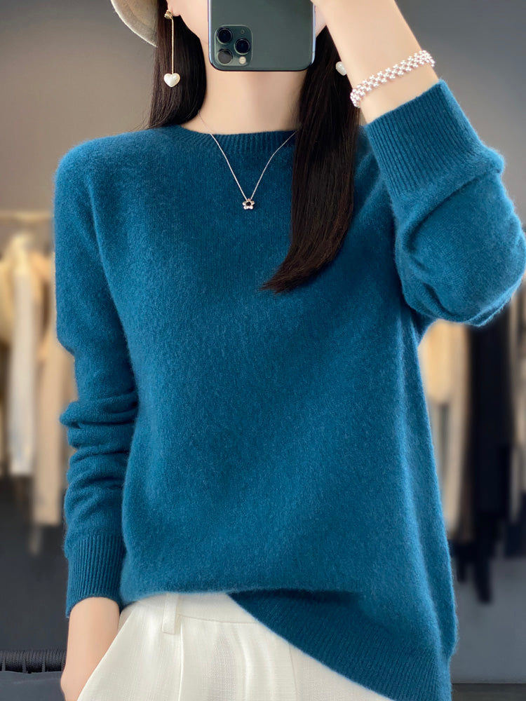 Aldora | Women's Relaxed Fit Knit Pullover Sweater — Soft Fuzzy Crew Neck in 14 Colors | Westmere