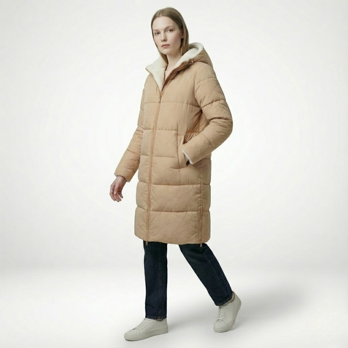 Alessia Womens Reversible Winter Jacket in Beige