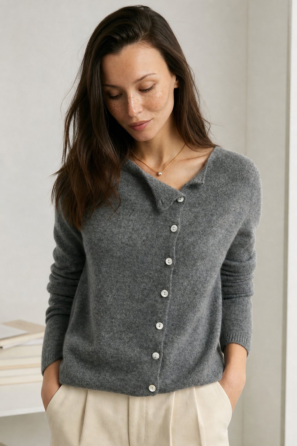 Amélise Womens Asymmetric Button Cashmere Blend Sweater