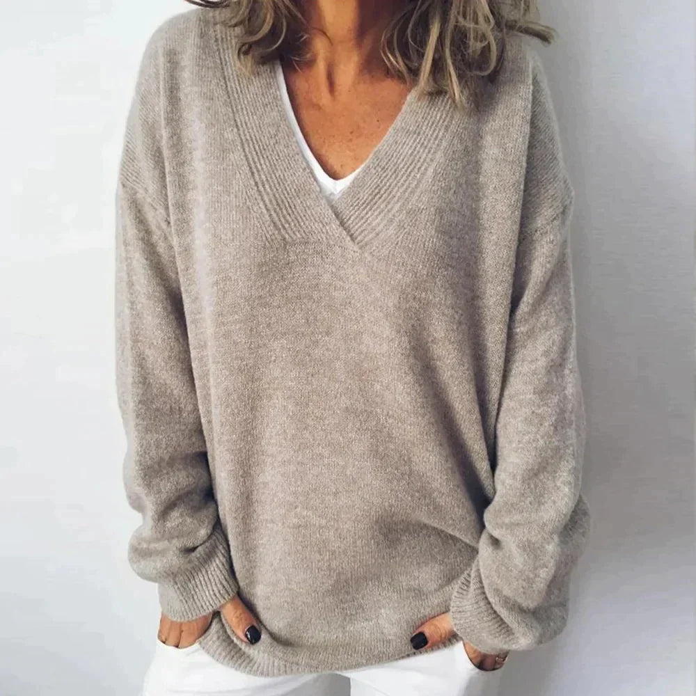 Anwen | Women's Relaxed Fit V-Neck Knit Sweater — Soft Layering Pullover with Ribbed Trim | Westmere