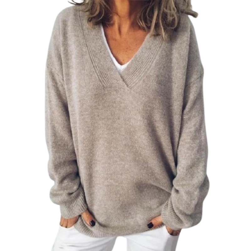 Anwen | Women's Relaxed Fit V-Neck Knit Sweater — Soft Layering Pullover with Ribbed Trim | Westmere