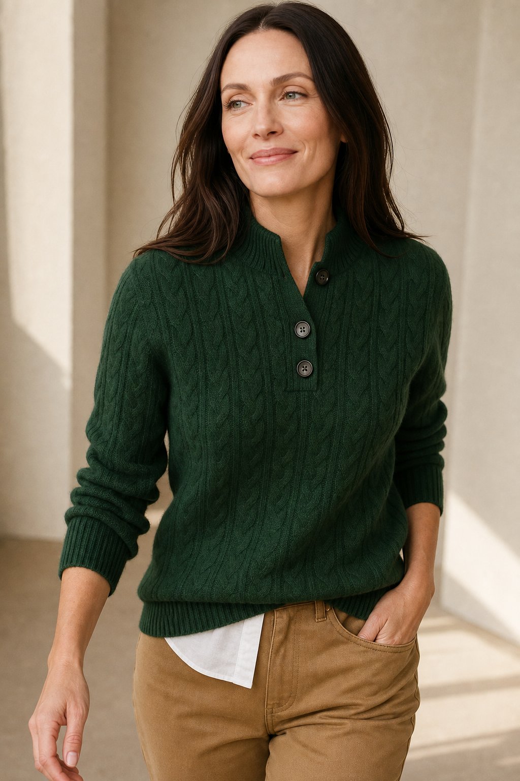 Arden Womens Button-Up Cable Knit Sweater in Olive