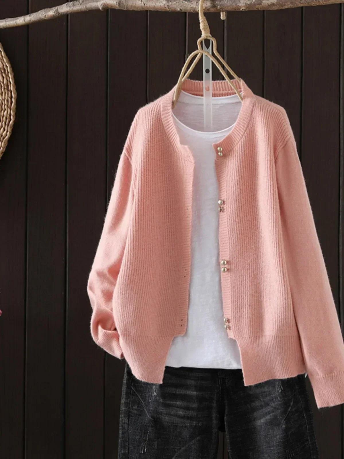 Arveth | Women's Button-Up Knit Cardigan — Pearl Button Round Neck Layer in 6 Colors | Westmere