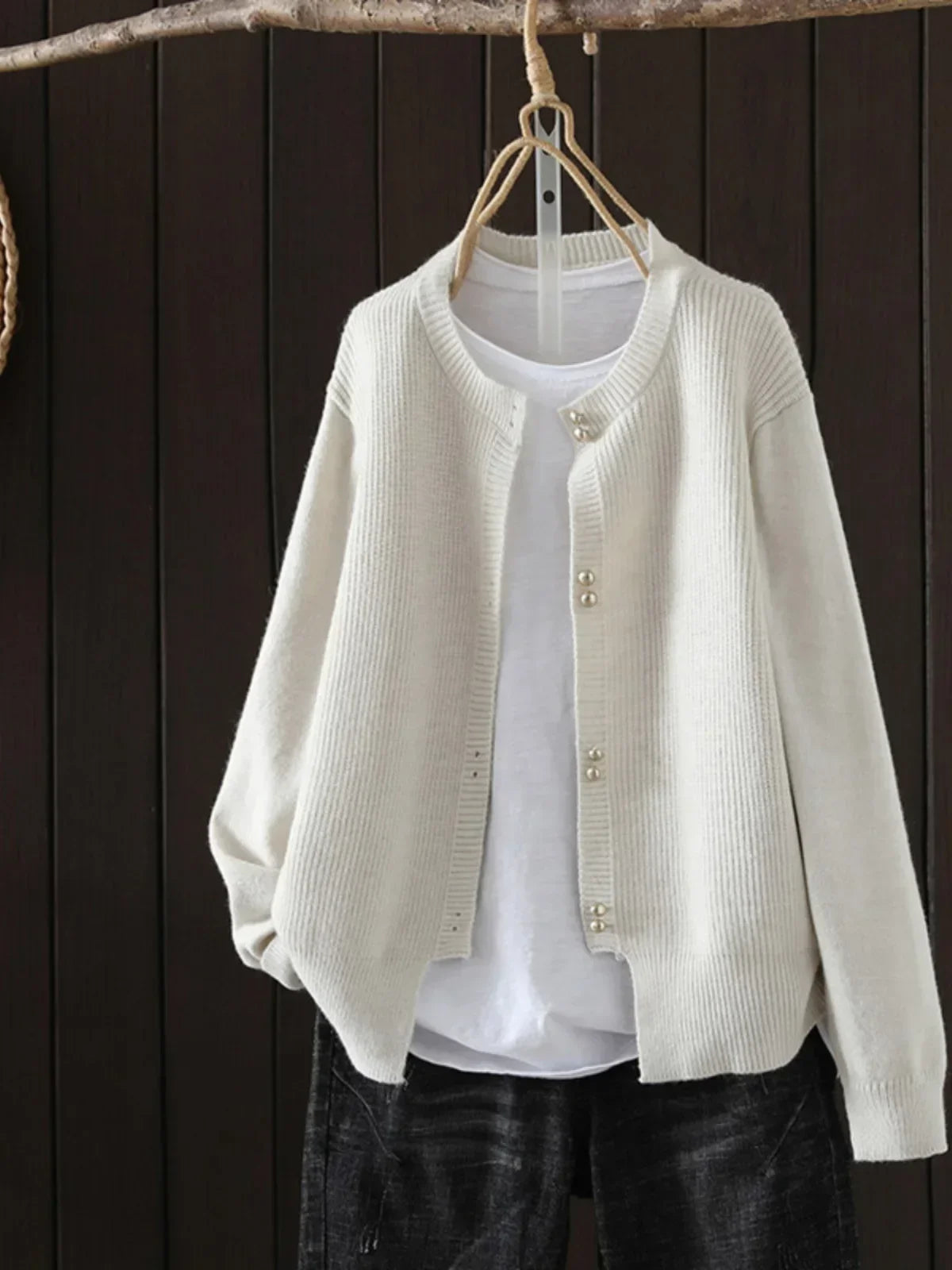 Arveth | Women's Button-Up Knit Cardigan — Pearl Button Round Neck Layer in 6 Colors | Westmere