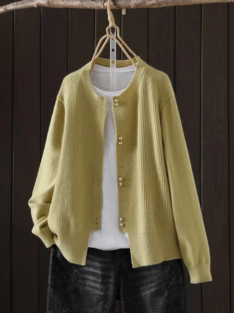 Arveth | Women's Button-Up Knit Cardigan — Pearl Button Round Neck Layer in 6 Colors | Westmere