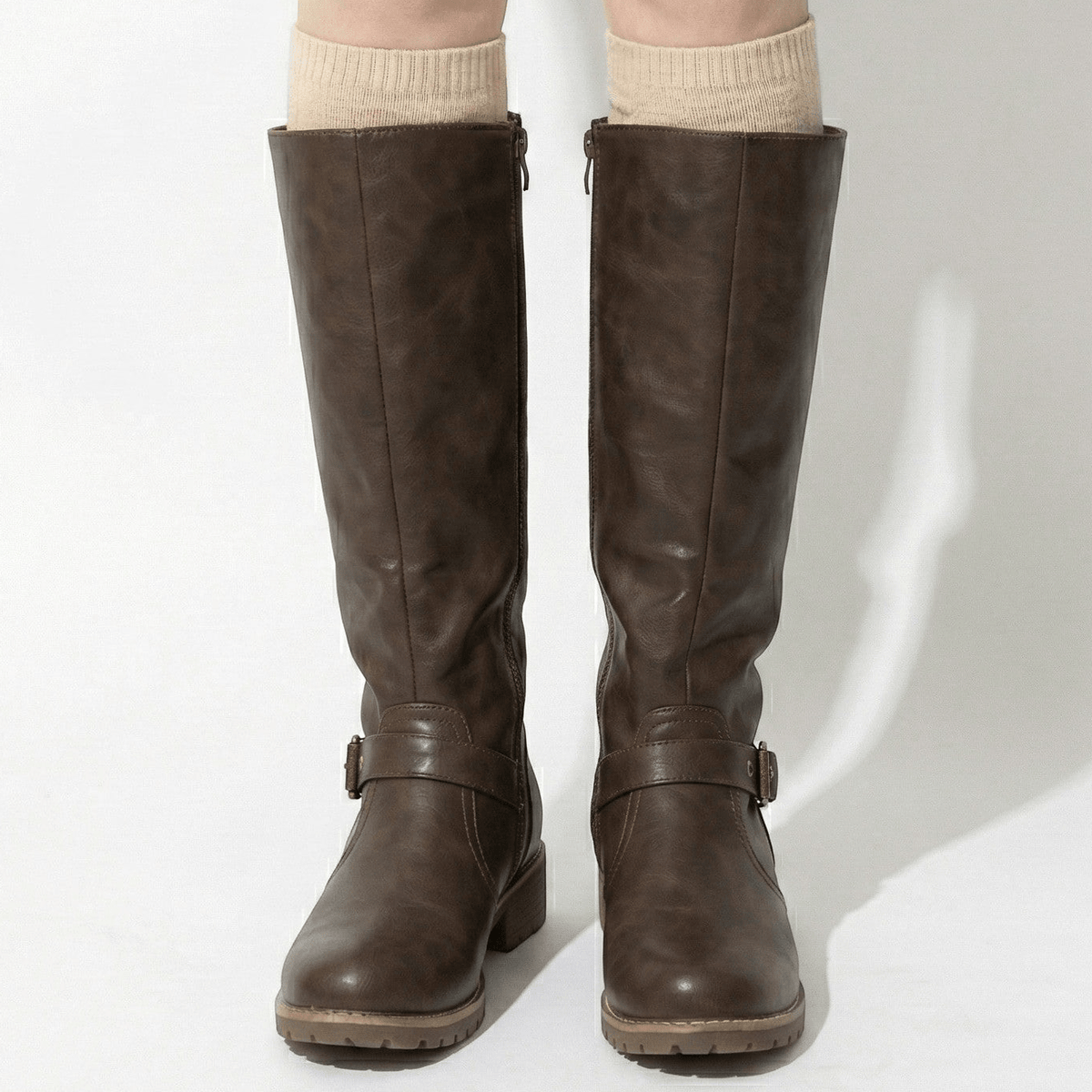 Aurela Womens Knee-High Boots with Supportive Sole in Coffee