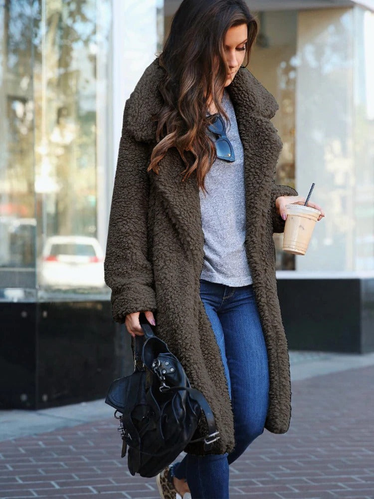 Sandra Womens Long Teddy Coat in Soft Fleece