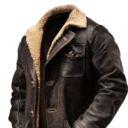 Karl - Men's Dark Brown Suede Jacket with Faux Fur Vintage Style