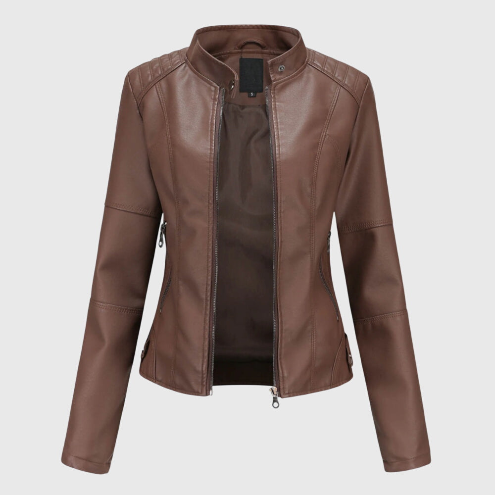 Giorgina Womens Leather Jacket with Tailored Fit in Dark Brown
