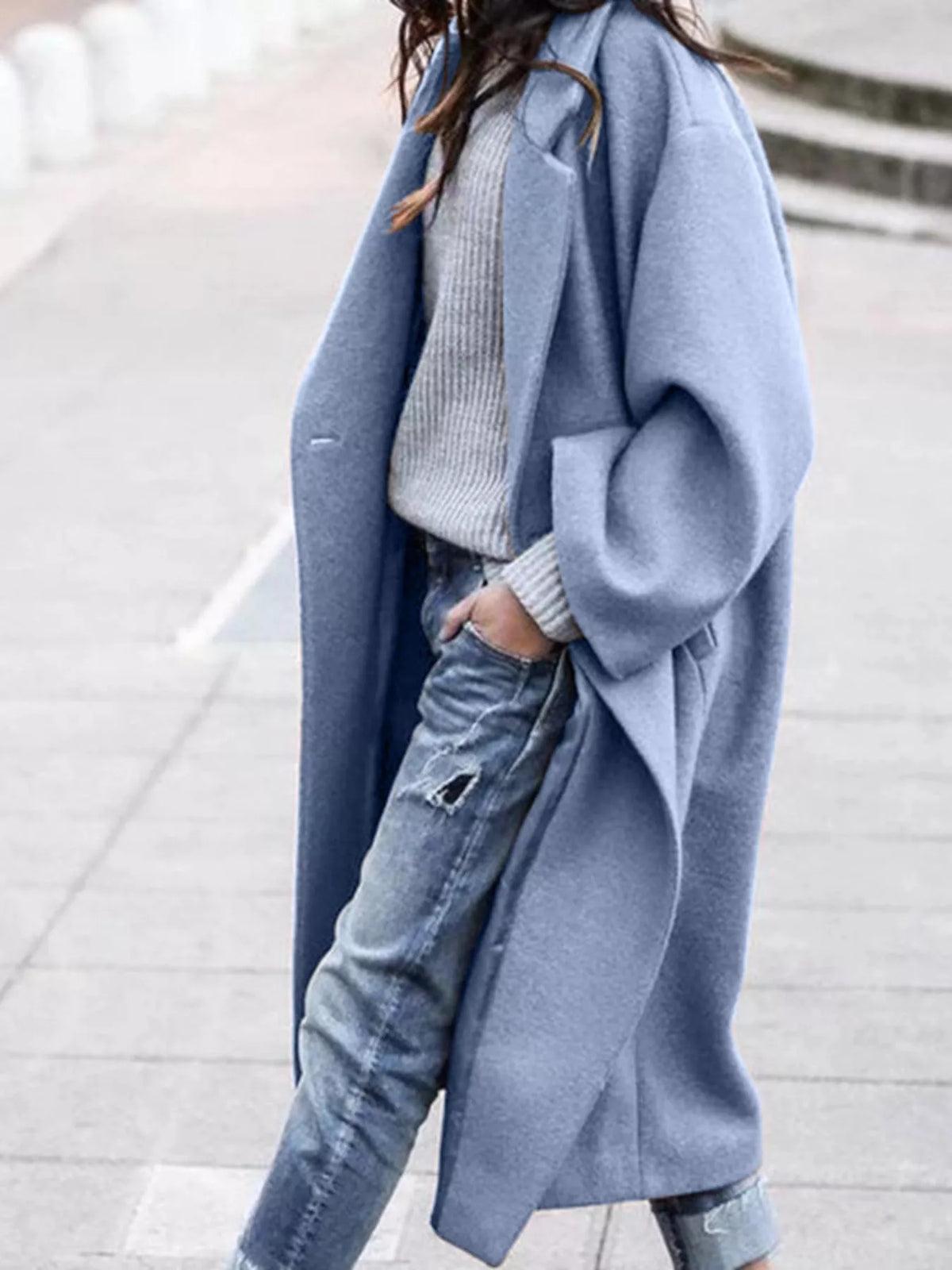 Carly Womens Oversized Long Winter Coat in Blue