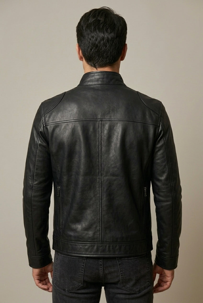 Jon Mens Leather Jacket with Stand Collar