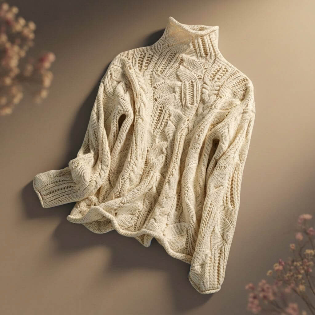 Nora Womens Merino Wool Blend Patterned Knit Sweater in Cream Beige
