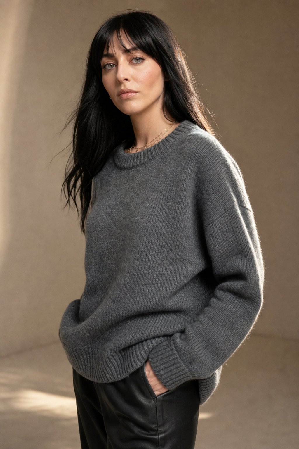 Deanna Womens Pure Cashmere Oversized Sweater in Gray