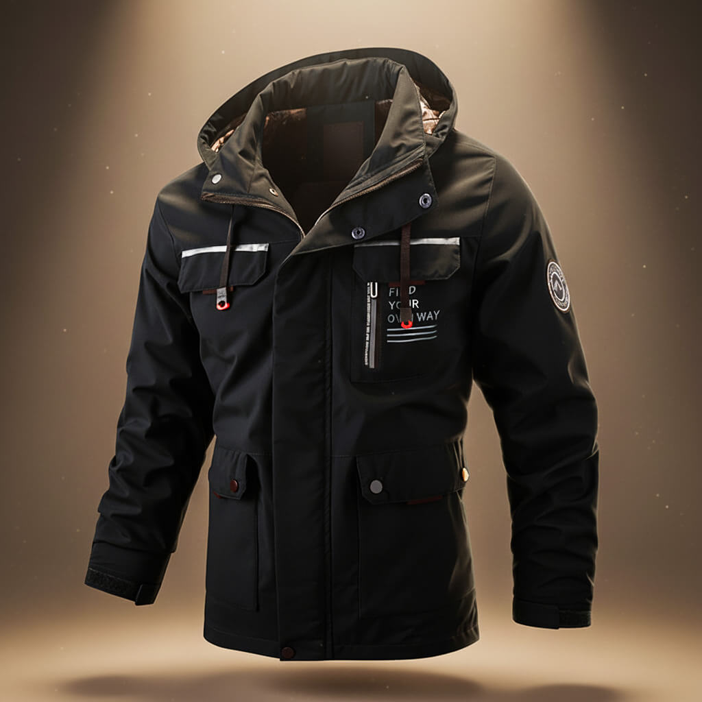 Evan Mens Hooded Winter Jacket in Onyx Black