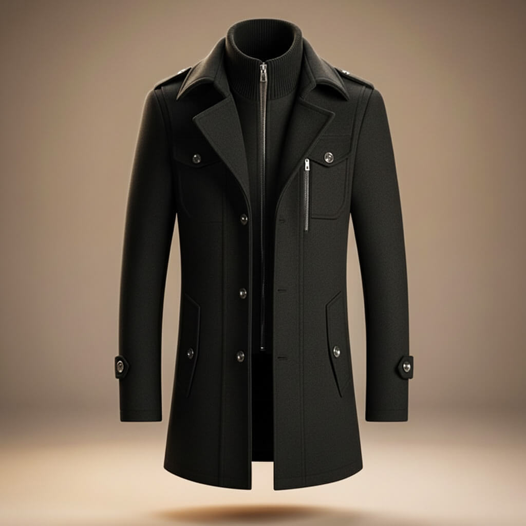 Marco Mens Virgin Wool Blend Coat in Obsidian Black