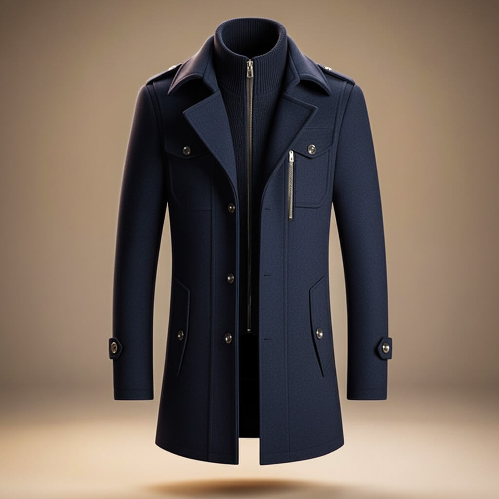 Marco Mens Virgin Wool Blend Coat in Navy Blue