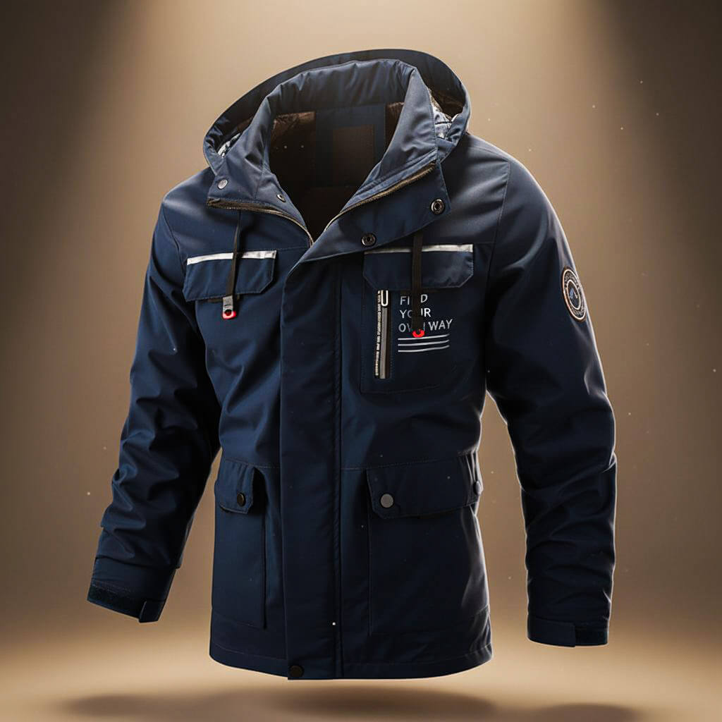 Evan Mens Hooded Winter Jacket in Navy Blue