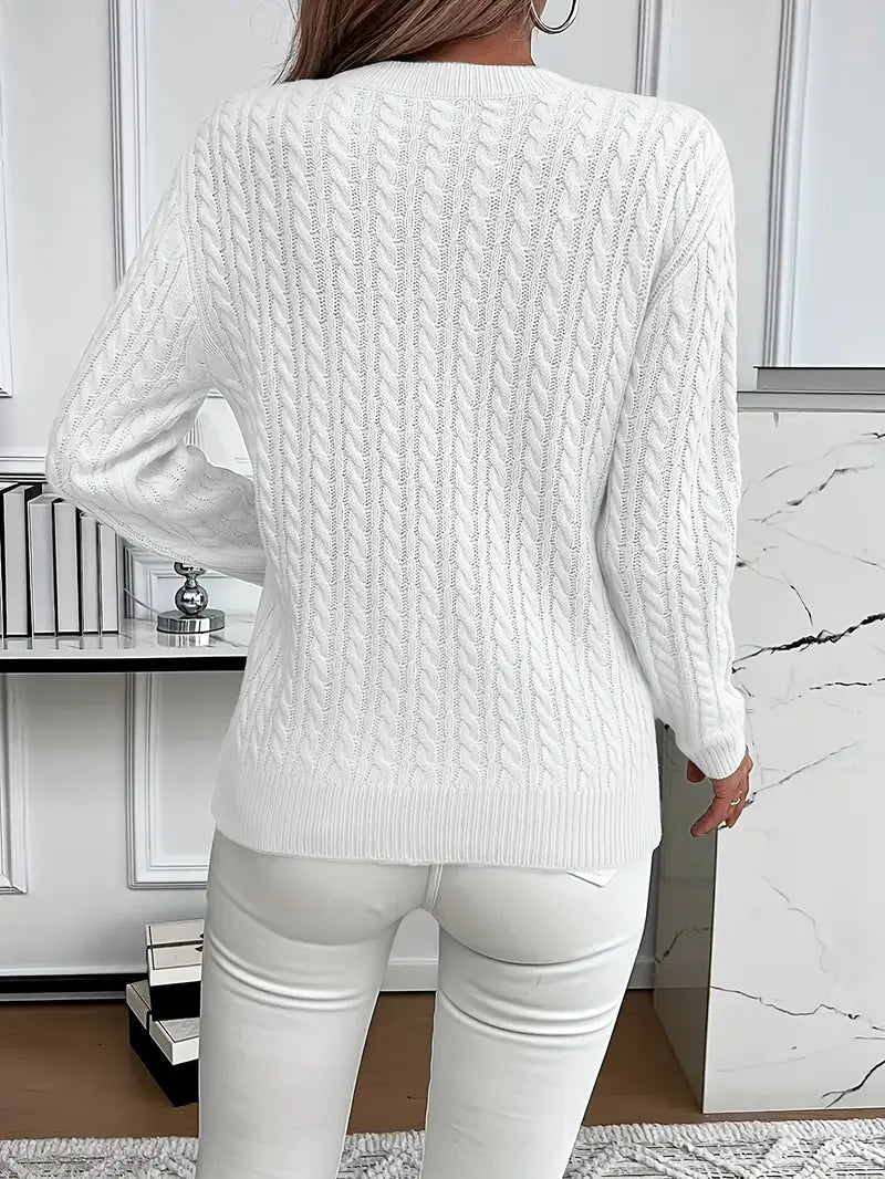 Brenna | Women's Cable Knit Crew Neck Sweater — Classic Pullover in 9 Colors, XS–3XL | Westmere