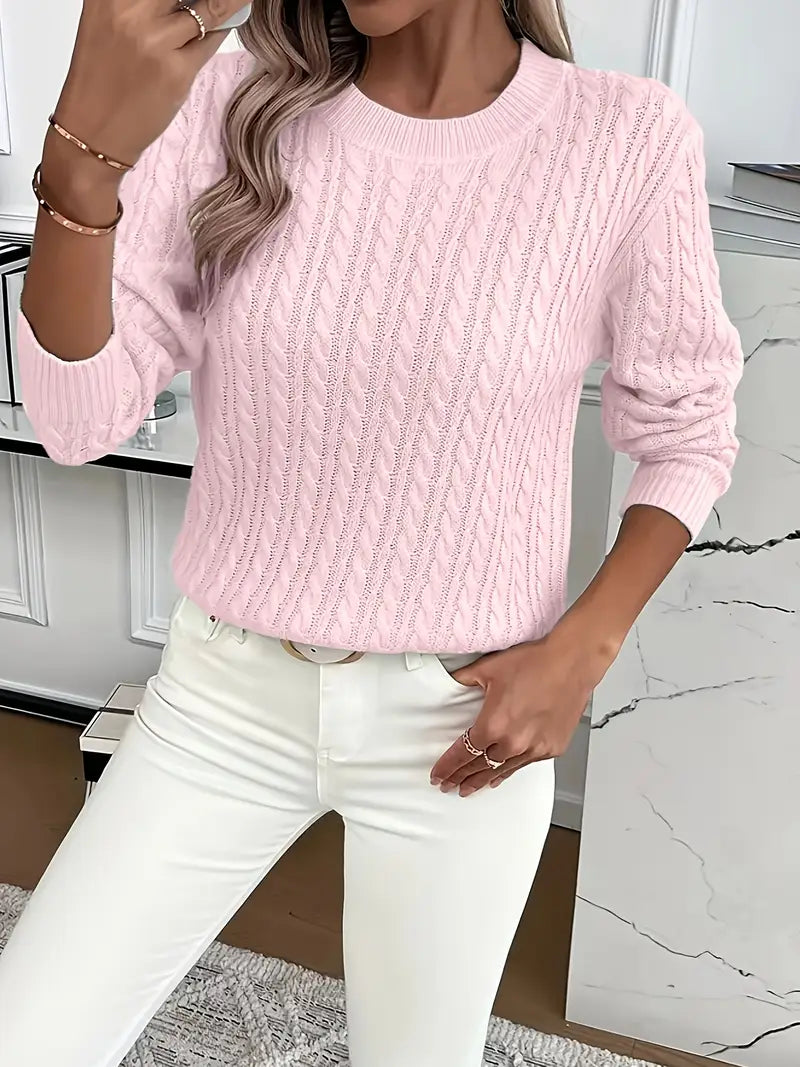 Brenna | Women's Cable Knit Crew Neck Sweater — Classic Pullover in 9 Colors, XS–3XL | Westmere