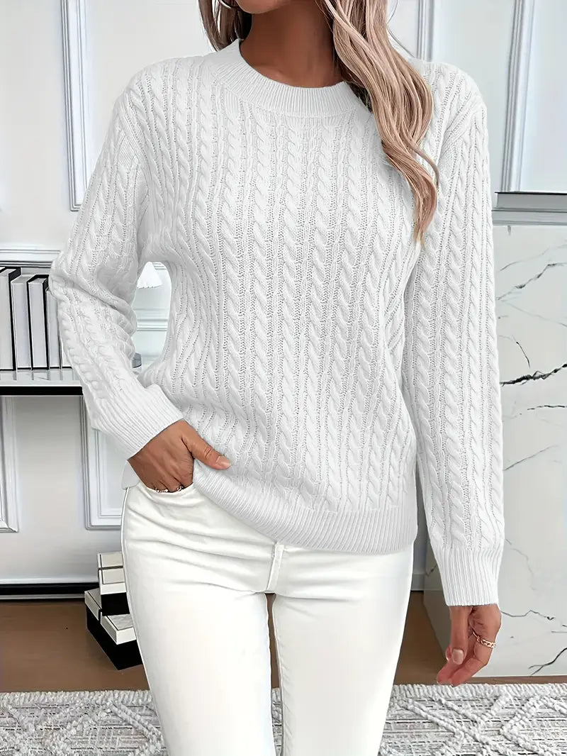 Brenna | Women's Cable Knit Crew Neck Sweater — Classic Pullover in 9 Colors, XS–3XL | Westmere