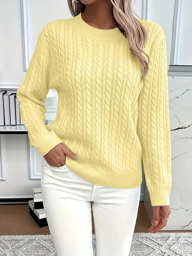 Brenna | Women's Cable Knit Crew Neck Sweater — Classic Pullover in 9 Colors, XS–3XL | Westmere
