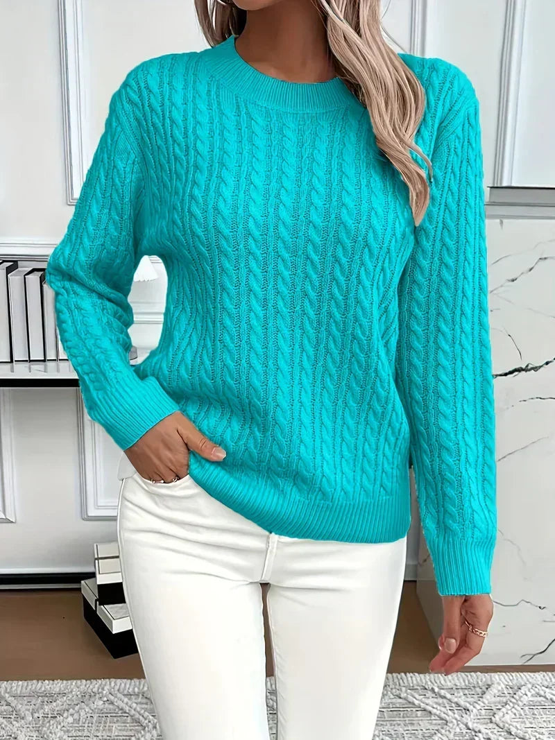 Brenna | Women's Cable Knit Crew Neck Sweater — Classic Pullover in 9 Colors, XS–3XL | Westmere