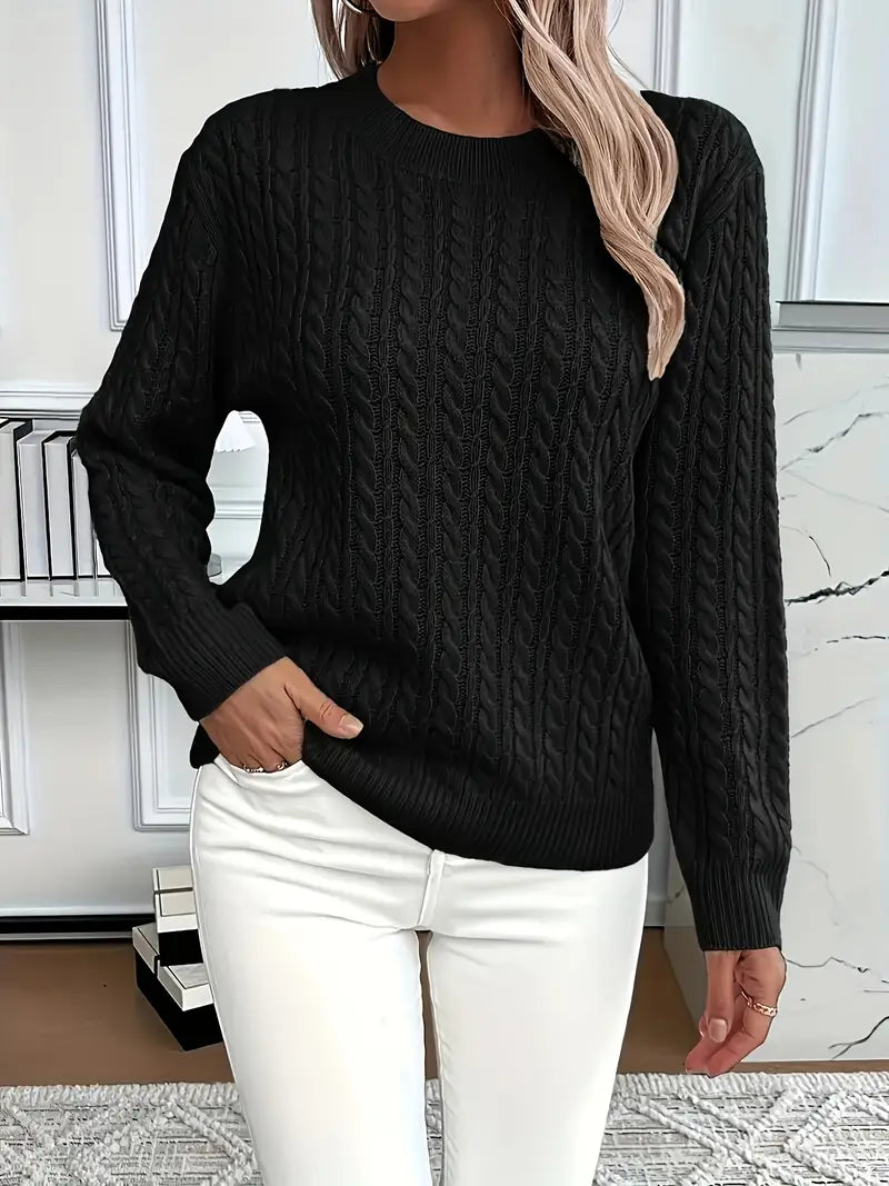 Brenna | Women's Cable Knit Crew Neck Sweater — Classic Pullover in 9 Colors, XS–3XL | Westmere