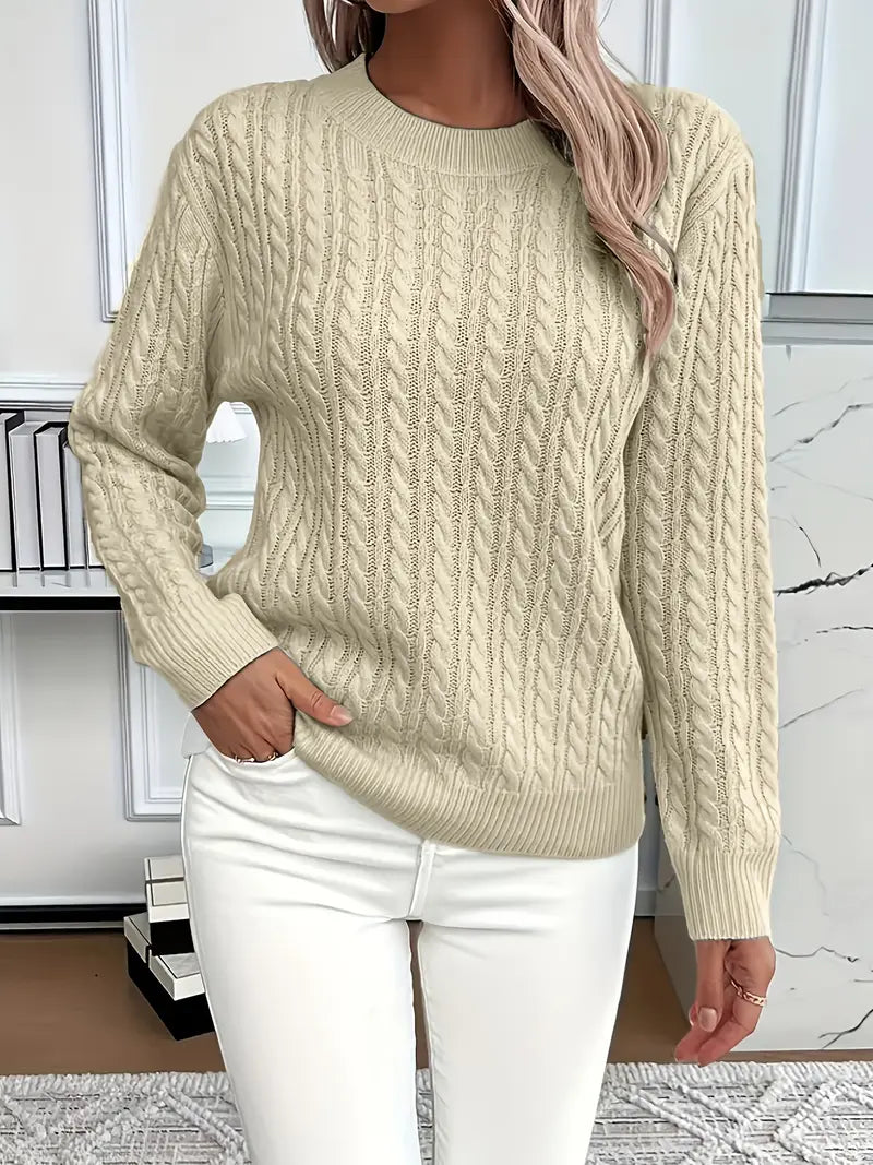 Brenna | Women's Cable Knit Crew Neck Sweater — Classic Pullover in 9 Colors, XS–3XL | Westmere