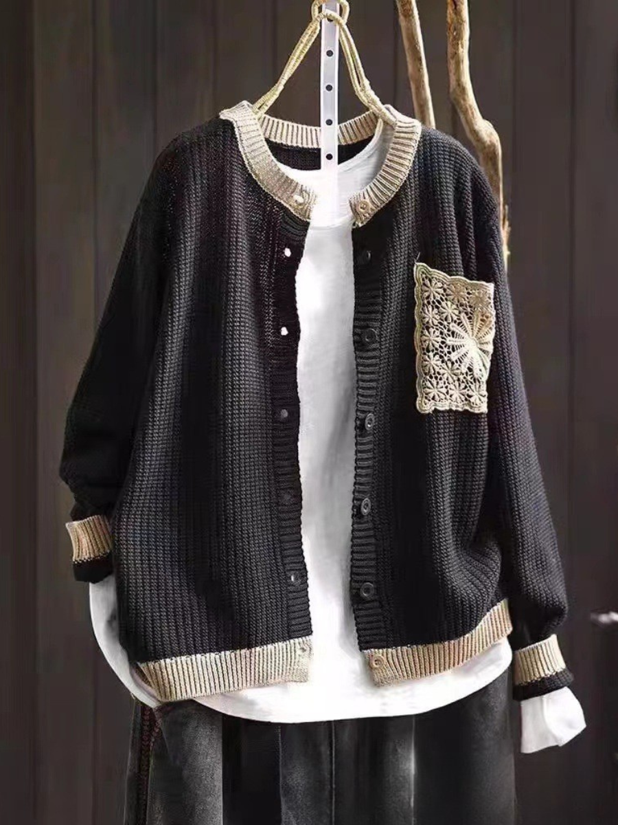 Brielle | Women's Button-Front Knit Cardigan — Lace Chest Pocket Detail in 9 Colors | Westmere