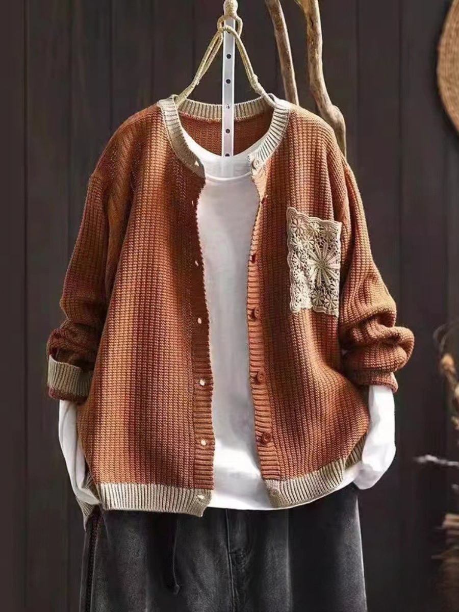 Brielle | Women's Button-Front Knit Cardigan — Lace Chest Pocket Detail in 9 Colors | Westmere