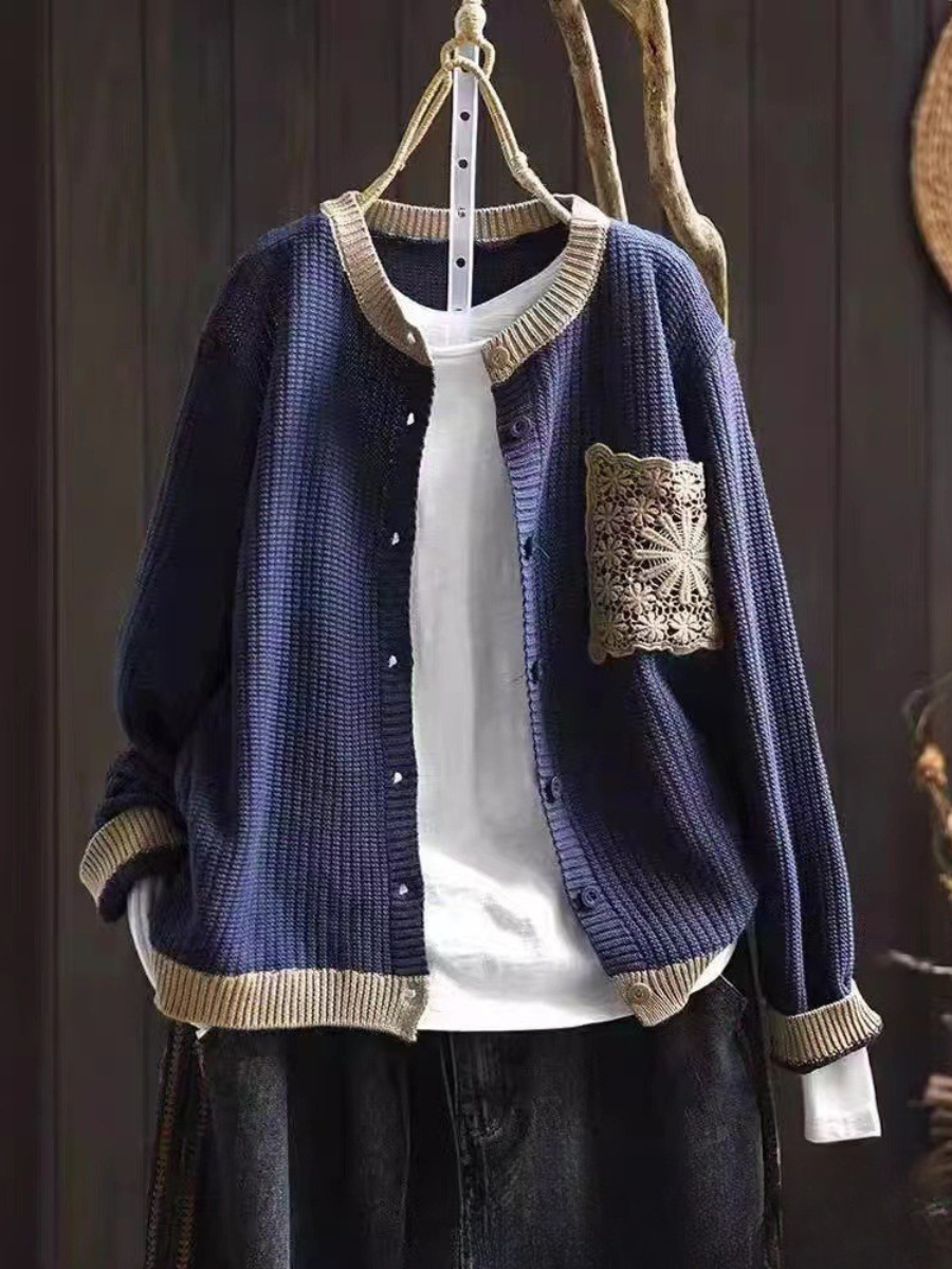 Brielle | Women's Button-Front Knit Cardigan — Lace Chest Pocket Detail in 9 Colors | Westmere