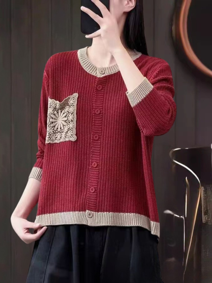 Brielle | Women's Button-Front Knit Cardigan — Lace Chest Pocket Detail in 9 Colors | Westmere