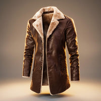 Marshall | Mens Leather Coat with Shearling Lining | Natural Grain Leather, Fully Lined | Oak Brown, Obsidian Black XS-4XL
