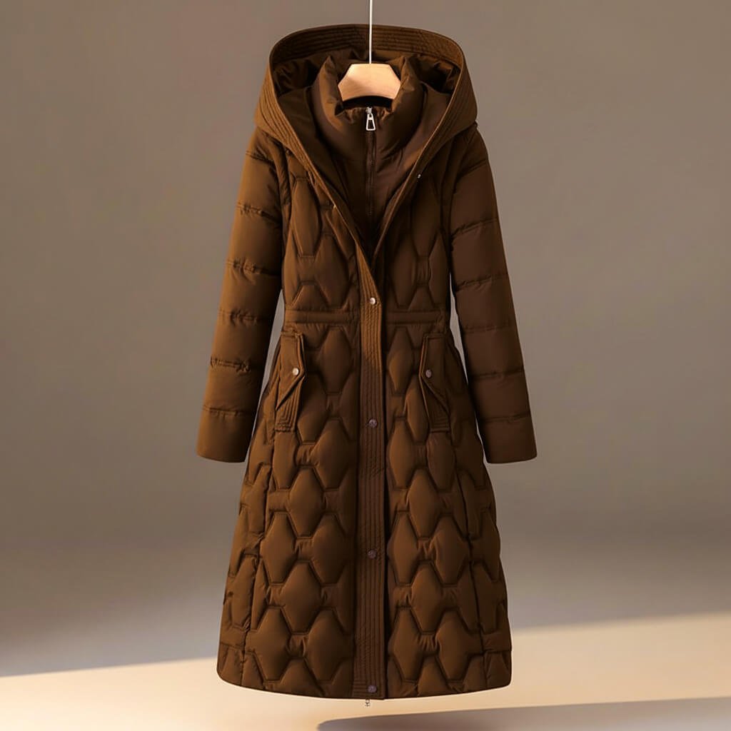 Kristy Womens Quilted Hooded Winter Coat in Truffle Brown
