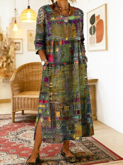 Matilda™ | Denim Dress with Ethnic Patchwork