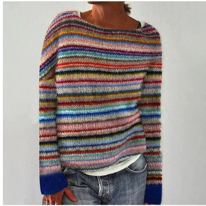 Women's Nordic-Print Knit Sweater, Relaxed Fit | Boat Neckline, Multicolor Pattern | 7 Colorways | 2XS–4XL