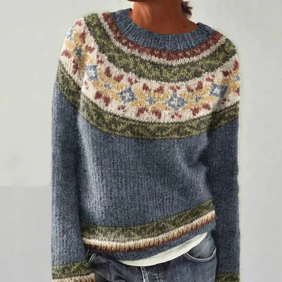 Women's Nordic-Print Knit Sweater, Relaxed Fit | Boat Neckline, Multicolor Pattern | 7 Colorways | 2XS–4XL