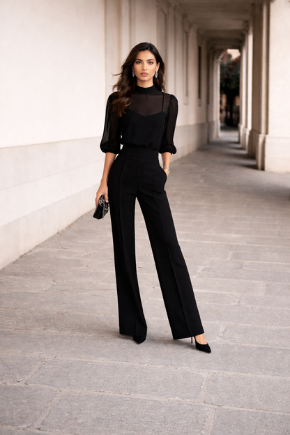 Valentina™ | Three-Piece Set Sheer Camisole and Wide-Leg Pants