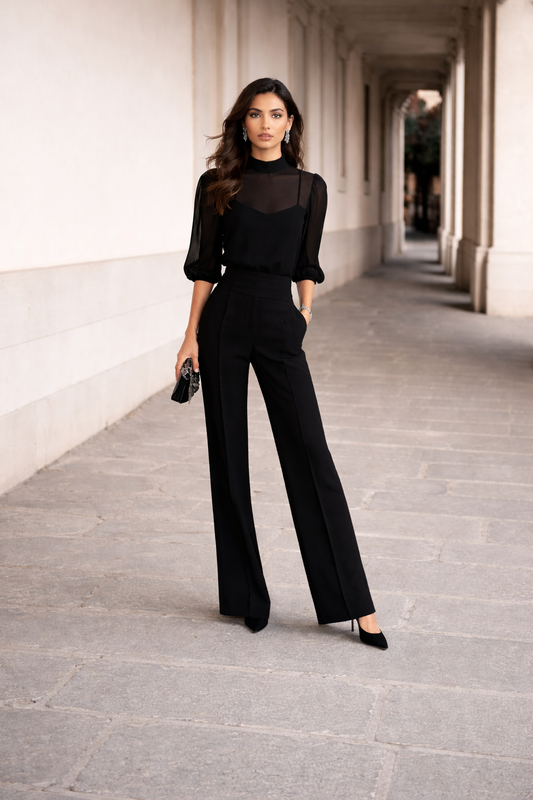 Valentina™ | Three-Piece Set Sheer Camisole and Wide-Leg Pants