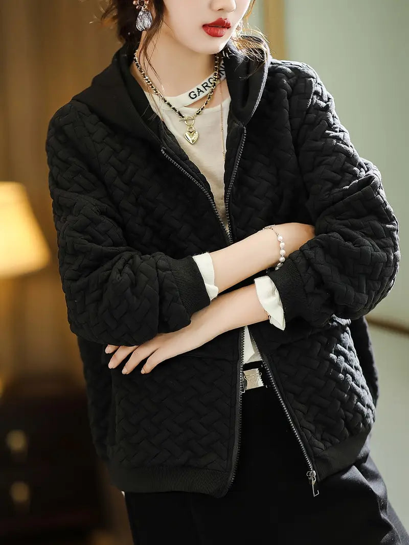 Mirelle Womens Quilted Hooded Jacket, Basketweave Pattern